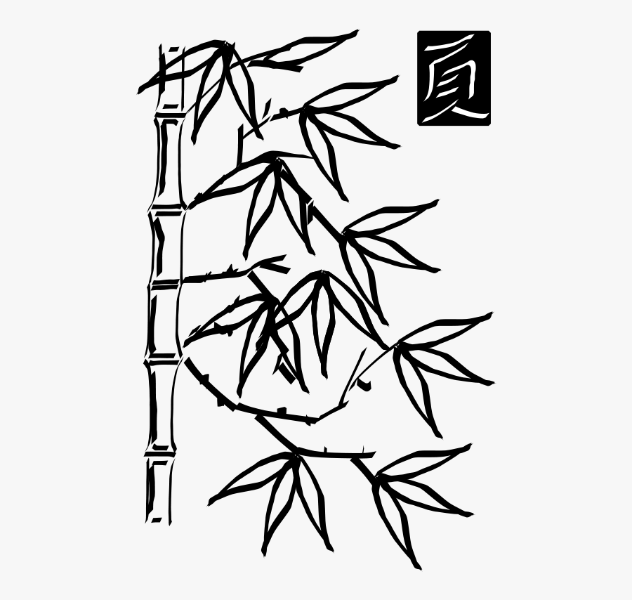 Line Art,plant,flora - Black And White Bamboo Tree, Transparent Clipart