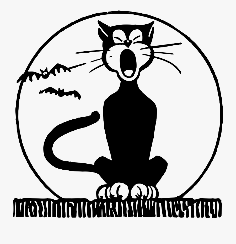 Black Cat And Moon Clip Arts - Vintage Halloween Clipart Black And White, Transparent Clipart