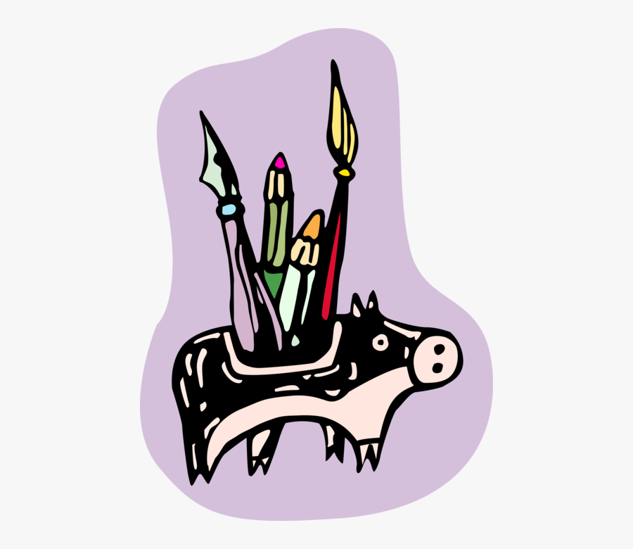Vector Illustration Of Paintbrush And Pencil Holder, Transparent Clipart