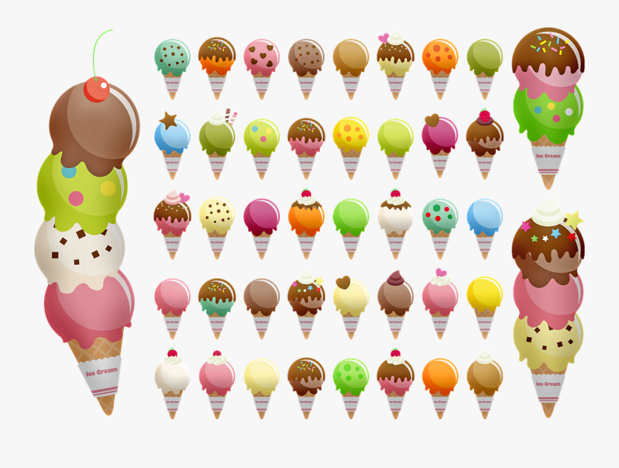 Ice Cream Cone, Variety Of Ice Cream, Waffle, Ice - Custom Color Balloons, Transparent Clipart