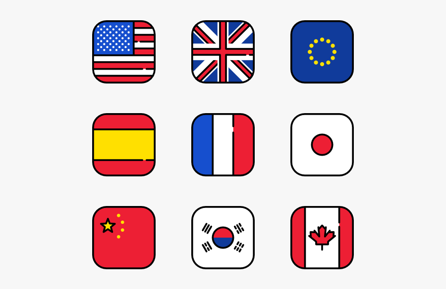 Essential Set - Square Flags With Rounded Corners, Transparent Clipart