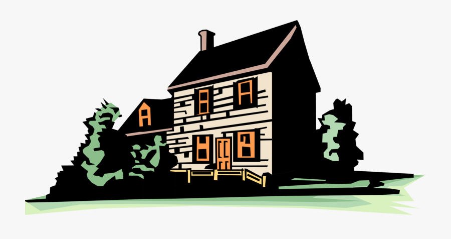 Vector Illustration Of Farmhouse With Trees - Farm House Clipart Transparent, Transparent Clipart