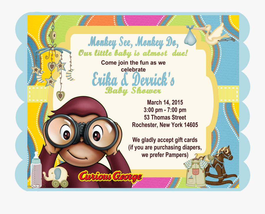 Curious George Baby Shower Invitations, Transparent Clipart