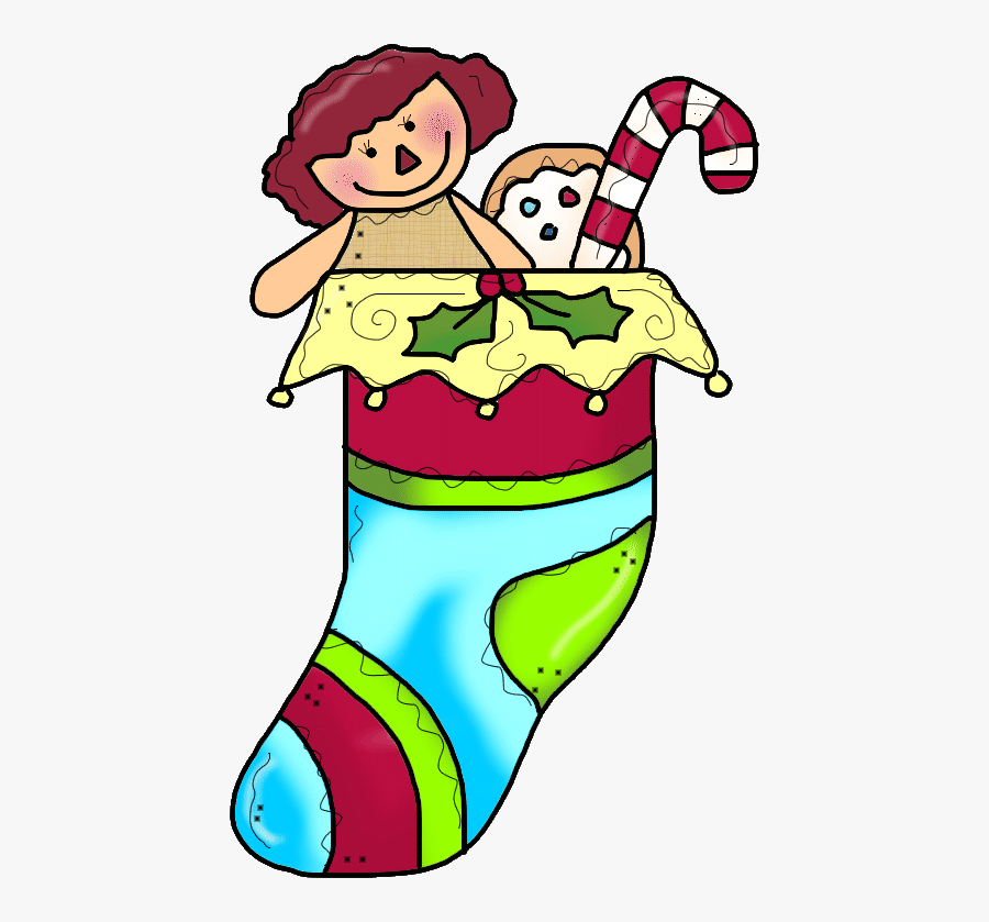 Primitive Christmas Stocking - Cartoon, Transparent Clipart