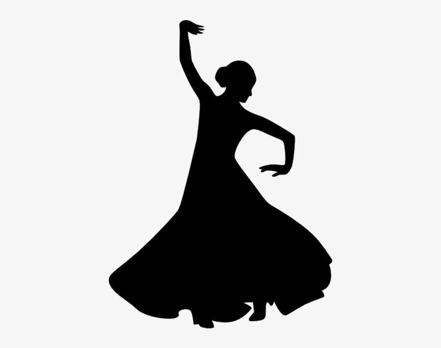 Flamenco Female Dancer Silhouette With Raised Right - Spanish Dancer Silhouette, Transparent Clipart