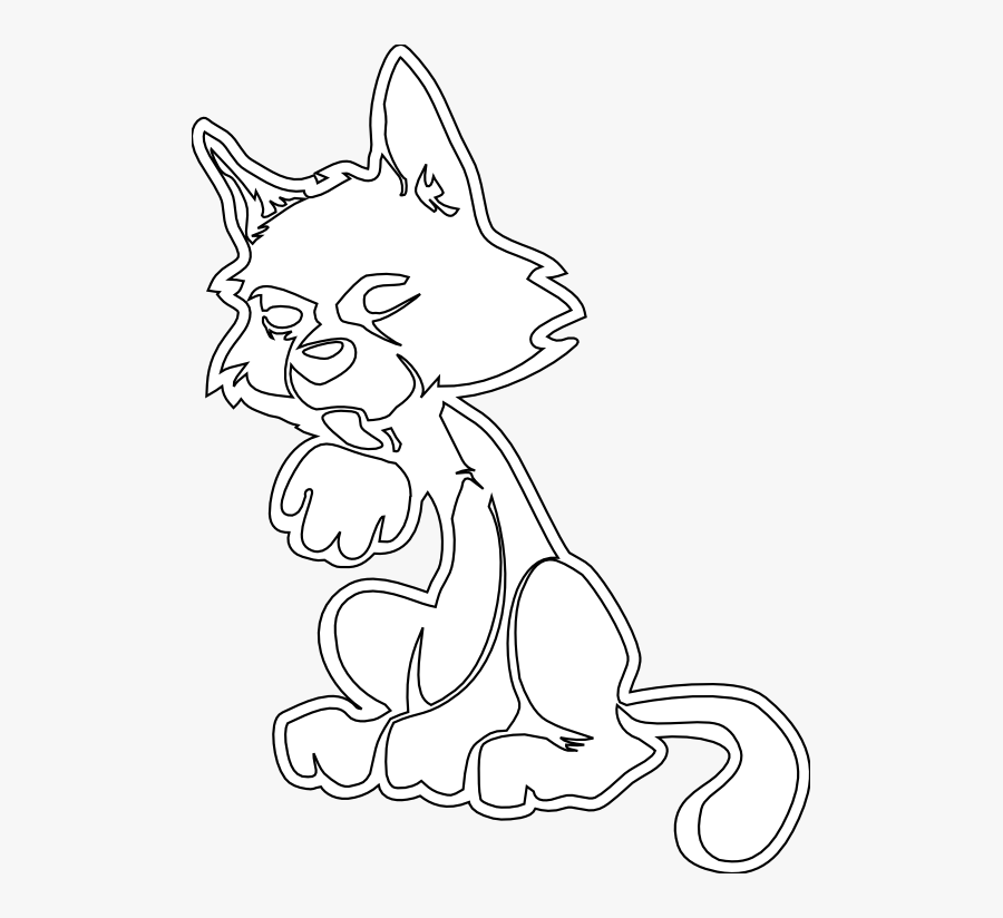 Cat Lime Black White Line Animal 555px - Cartoon, Transparent Clipart