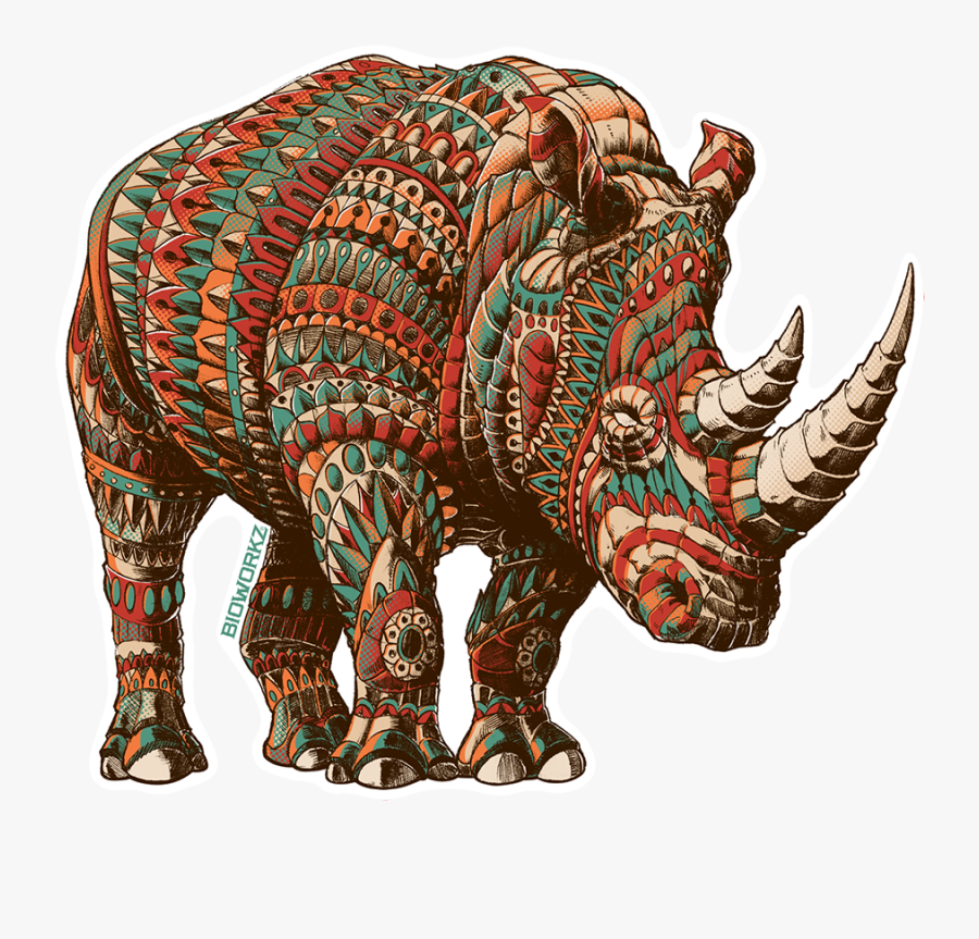 Rhino Sticker - Ornate Animal, Transparent Clipart