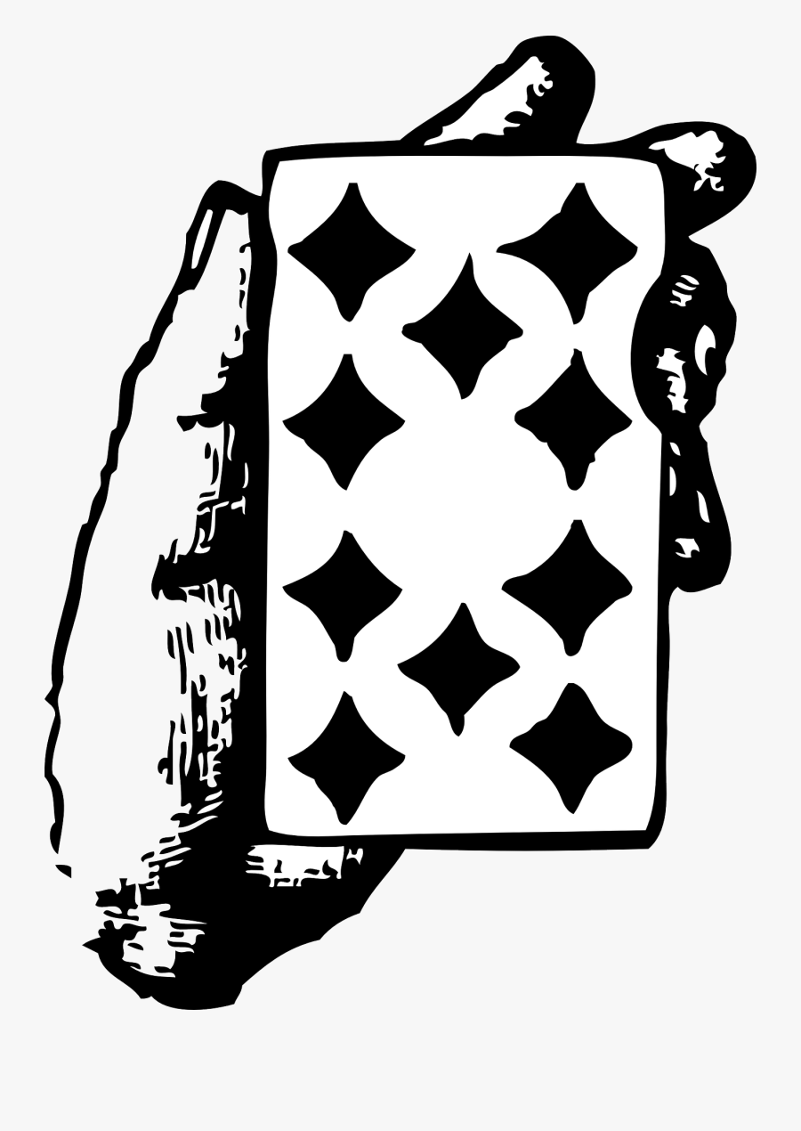 Hand With Ten Of Diamonds Black White Line Art 555px - كوتشينة فيكتور, Transparent Clipart