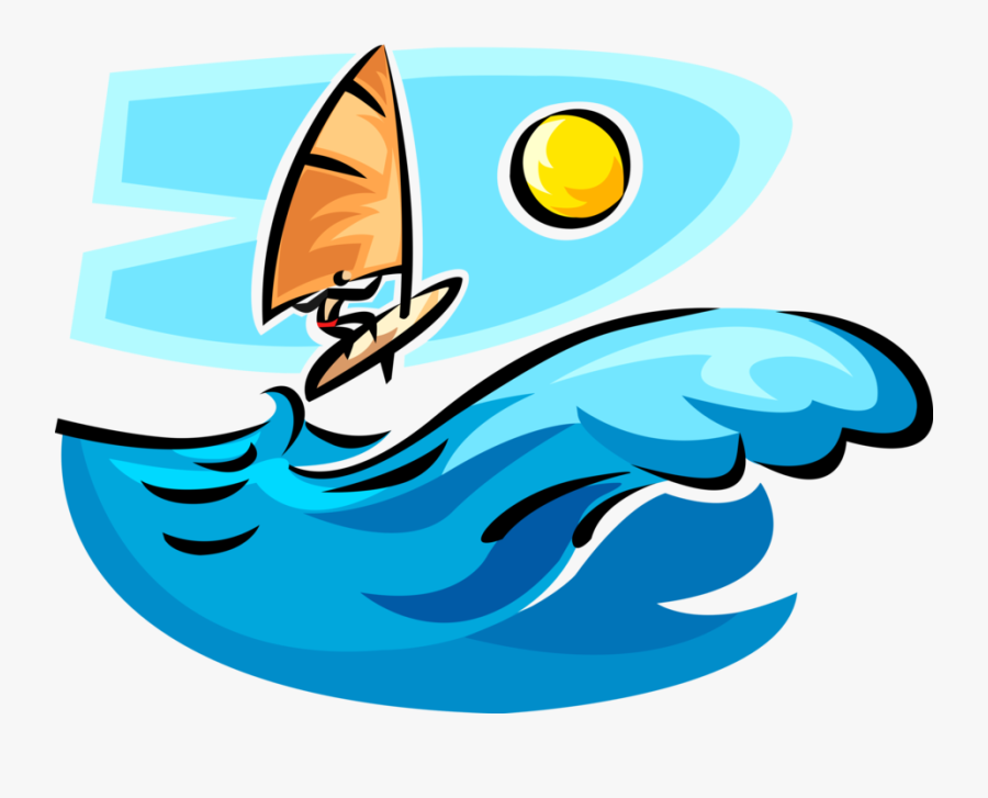 Vector Illustration Of Windsurfer On Windsurfing Sailboard, Transparent Clipart