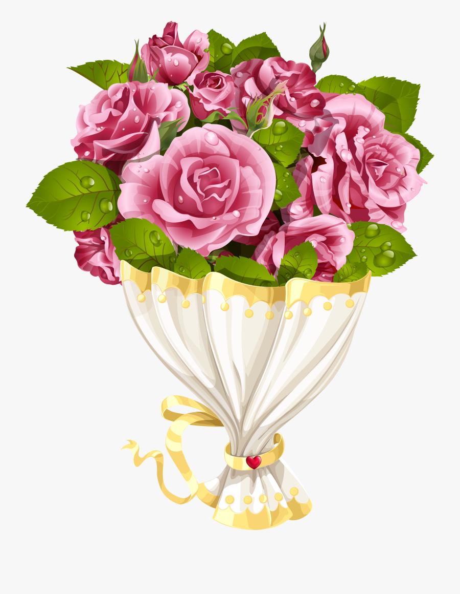 Rose Bouquet With Heart Transparent Png Clip Art Image - Rose Bouquet Transparent Background Bouquet Clipart, Transparent Clipart