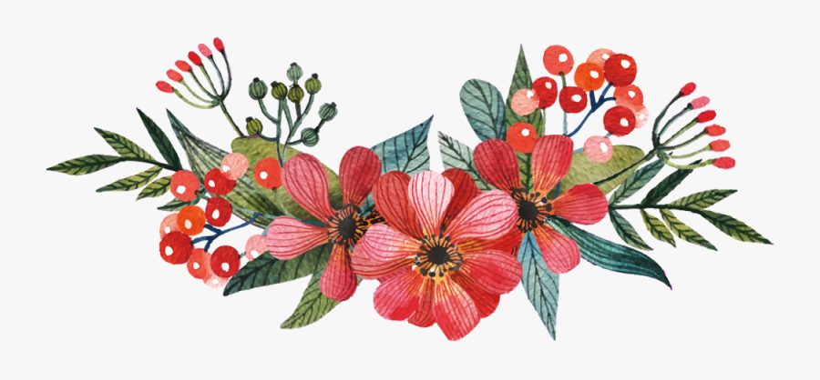 Boquet Bouquet Watercolor Watercolour Flowers Flower - Red Floral Watercolor Png, Transparent Clipart