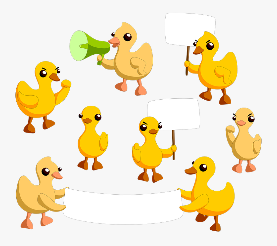 Protest, Strike, Rally, Duck, Yellow, Demonstration - Ducks On Strike, Transparent Clipart