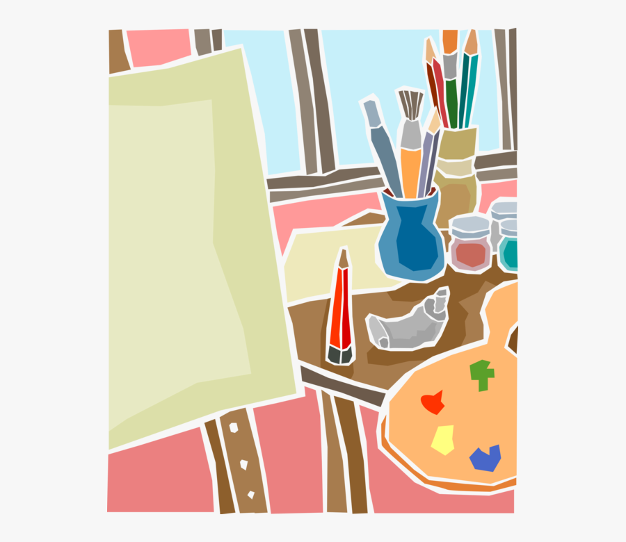 Vector Illustration Of Visual Fine Arts Artist"s Studio - Easel And Paint, Transparent Clipart