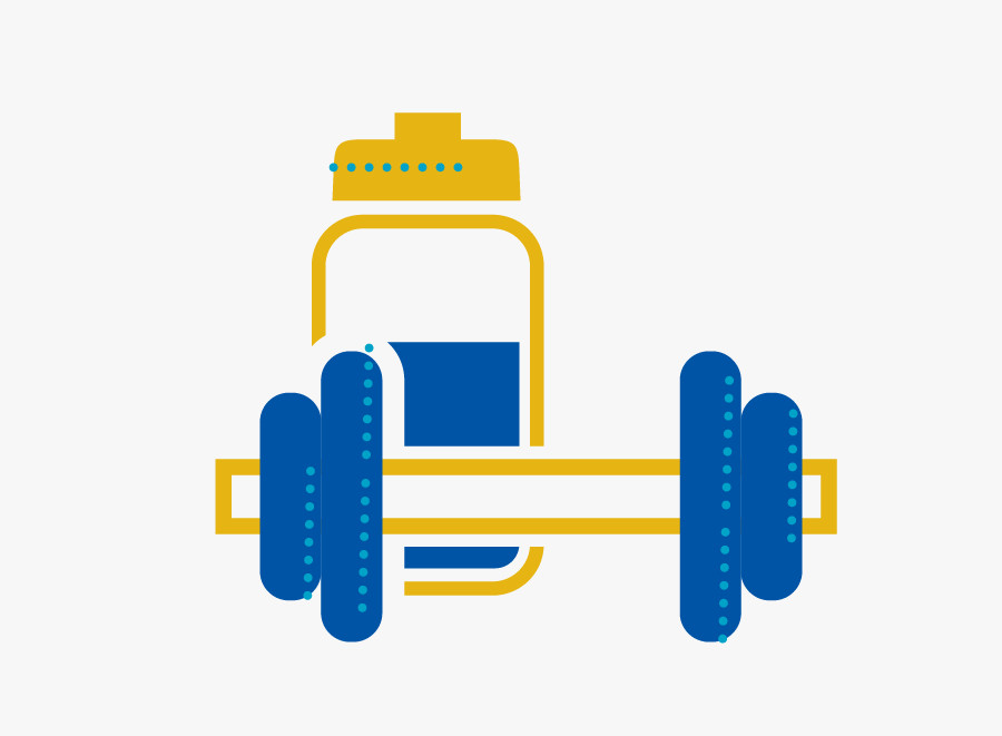 Blue And Yellow Icon Of A Dumbbell And Water Bottle, Transparent Clipart