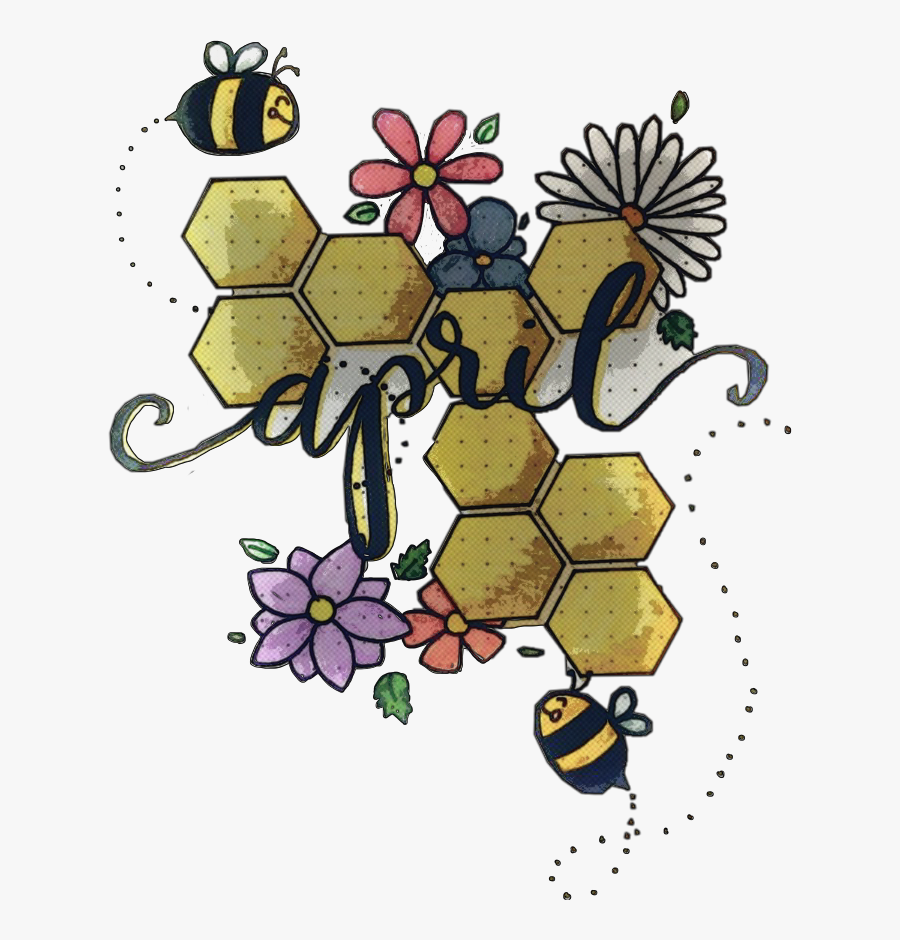 #april #bees #bee #honey #honeycomb #flowers #freetoedit - Caratula Mes De Abril, Transparent Clipart