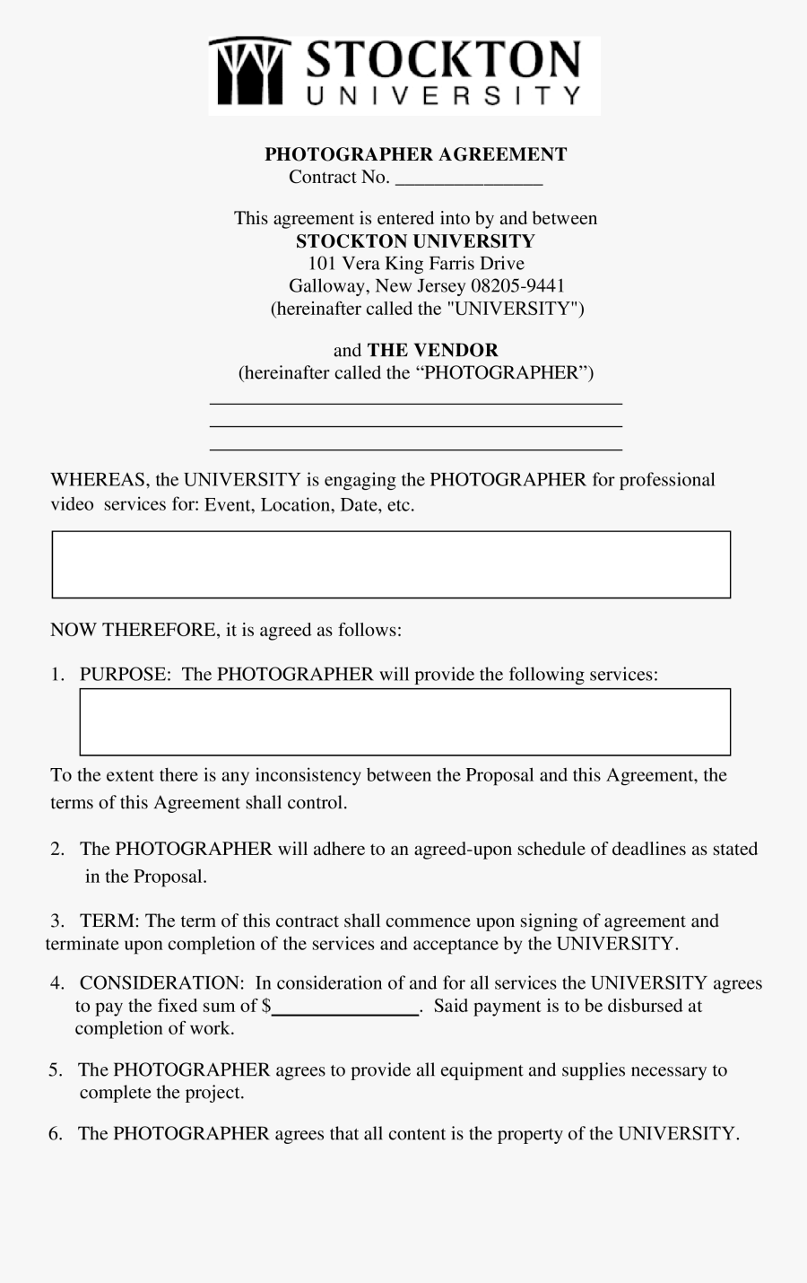Clip Art Free Vendor Contract Templates - Stockton University, Transparent Clipart