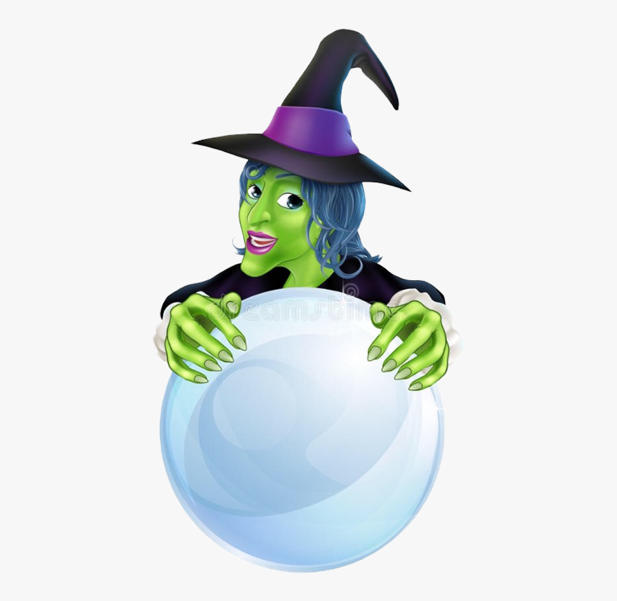Witch With Crystal Ball Cartoon, Transparent Clipart