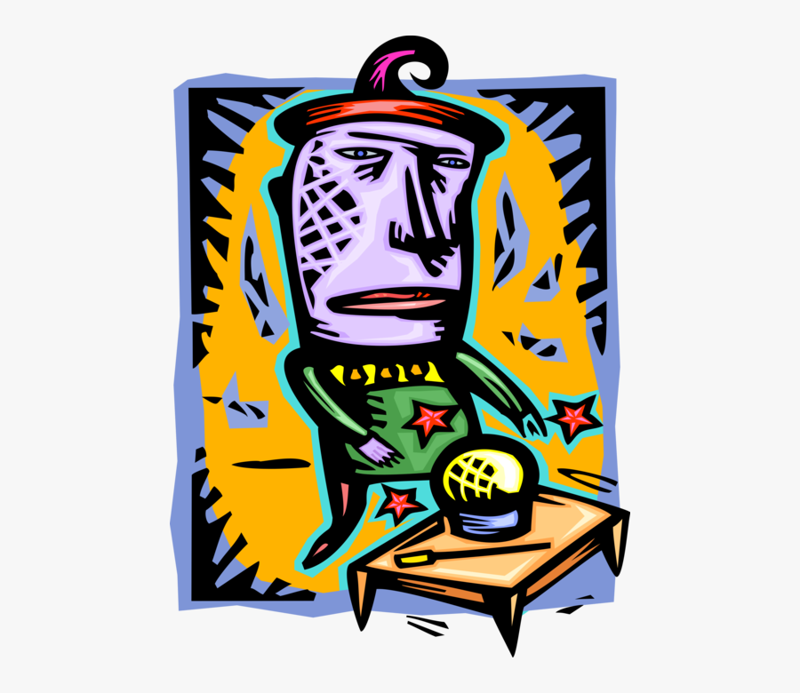 Vector Illustration Of Magician With Crystal Ball Performs, Transparent Clipart