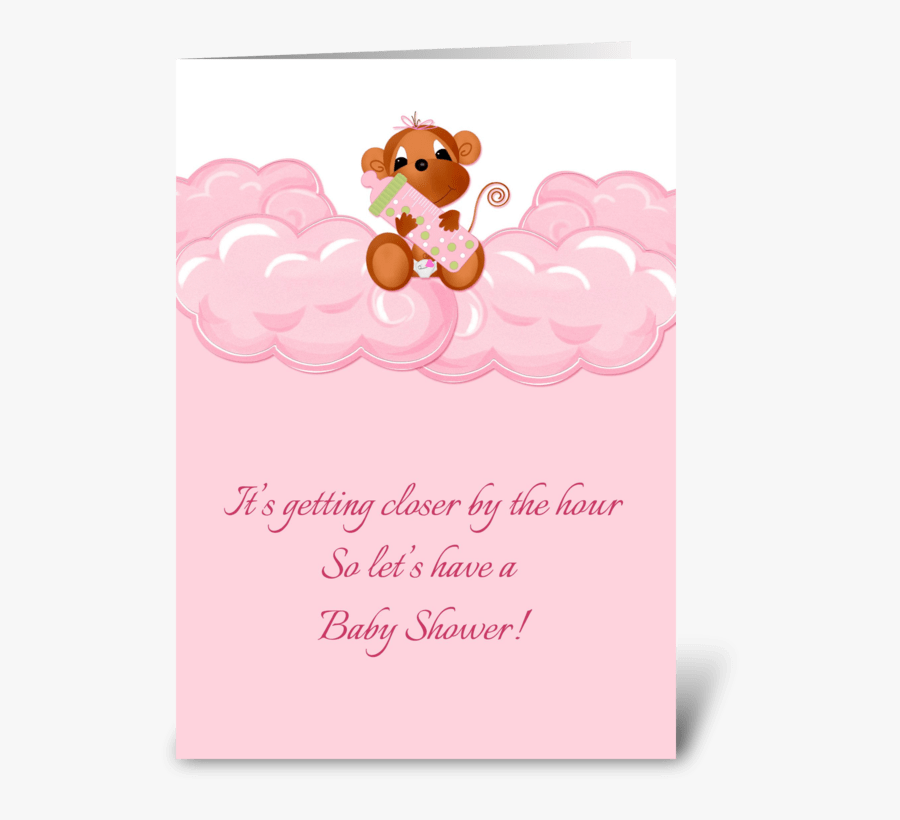 Pink Clouds, Monkey Baby Shower Invite Greeting Card - Greeting Cards Baby Shower, Transparent Clipart