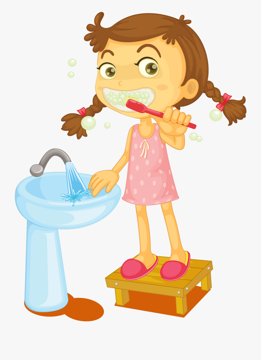 Girl Brushing Teeth Clipart, Transparent Clipart