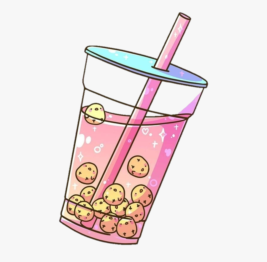 #chick #yellow #pink #drink #smoothie #cup #cute #aesthetic - Aesthetic Bubble Tea Art, Transparent Clipart