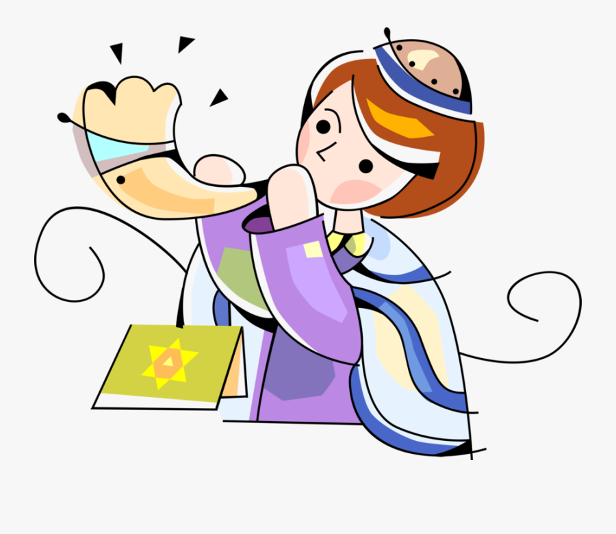 Clip Art Black And White Blowing Ram S Horn Vector - Yom Kippur Children, Transparent Clipart