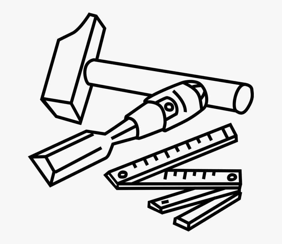 Transparent Hammer And Chisel Clipart - Wood Work Drawing Tools, Transparent Clipart