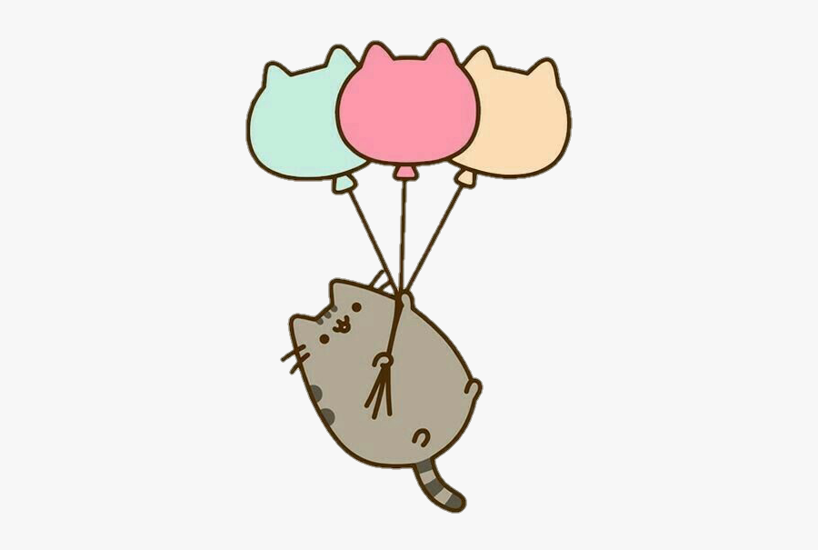 #cat #pusheen #balloons #cute #float #colors - Pusheen Cat With Balloons, Transparent Clipart