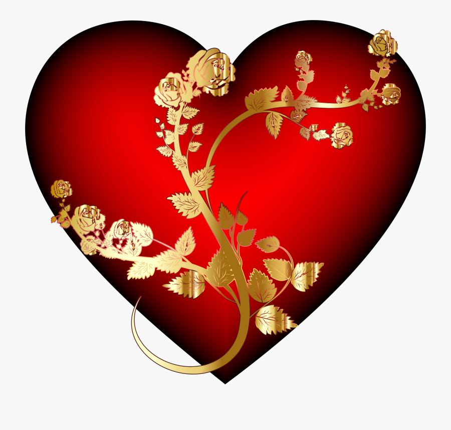 Golden Rose Heart - Heart Rose Hd Png, Transparent Clipart