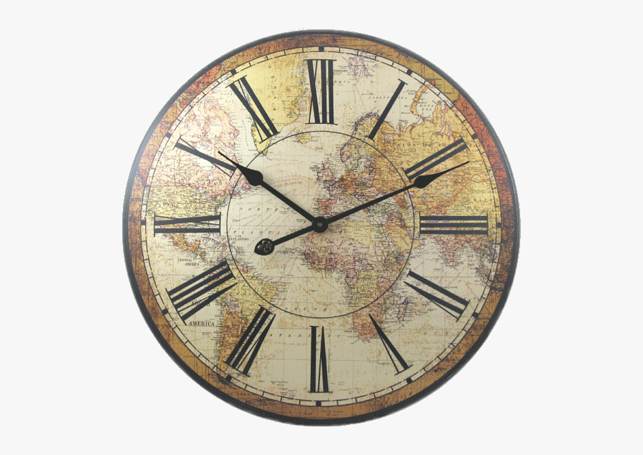 Transparent Vintage Clock Png - Vintage Map Clock, Transparent Clipart