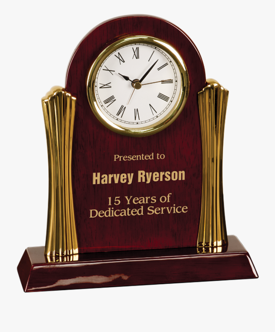 Rosewood Piano Finish Arch Desk Clock With Gold Columns - Best Gift For Friend Wedding, Transparent Clipart