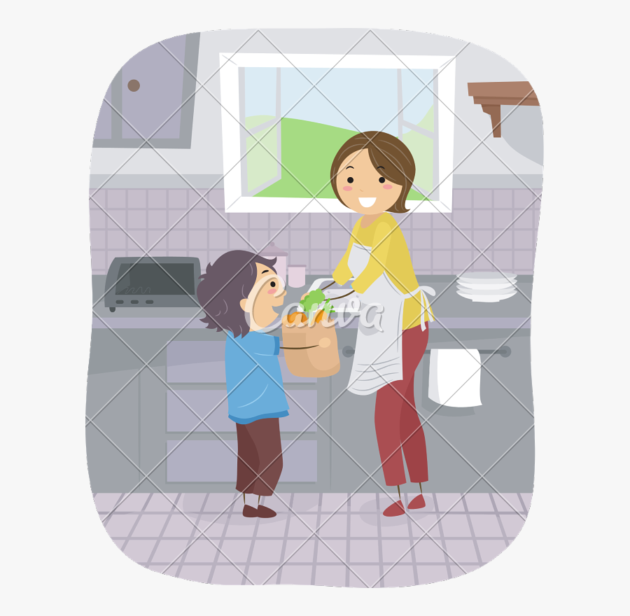 Helpful Person Clipart - Boy Helping Mother Clipart, Transparent Clipart