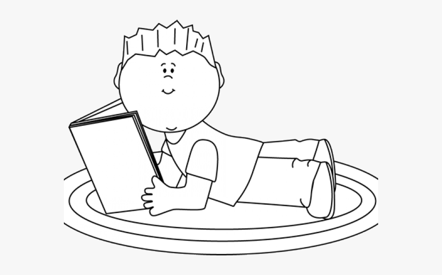 Kid Reading Black And White - Boy Reading Coloring Sheet, Transparent Clipart